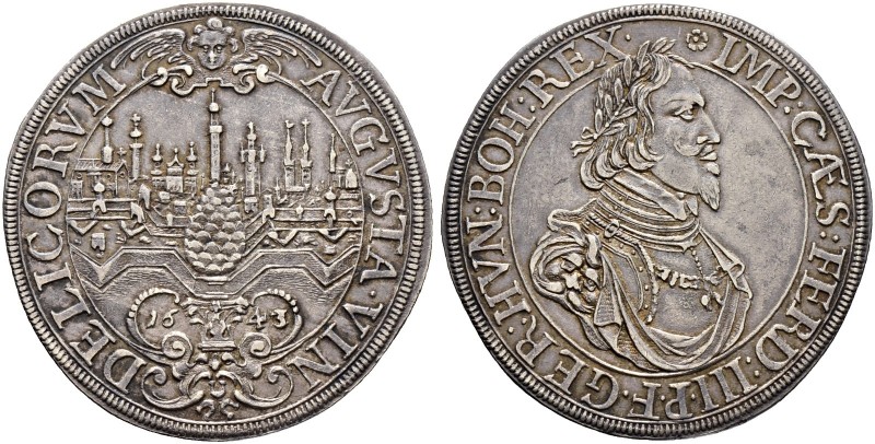 Altdeutsche Münzen und Medaillen. Augsburg, Stadt. 
Taler 1643. Stadtansicht vo...