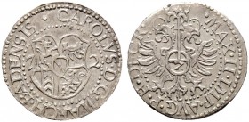 Altdeutsche Münzen und Medaillen. Baden-Durlach. Karl II. 1553-1577 
Halbbatzen zu 2 Kreuzer 1572. Mit Titulatur Kaiser Maximilian II. Wiel. 335.
se...