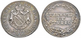 Altdeutsche Münzen und Medaillen. Baden-Durlach. Karl Friedrich 1746-1811 
Silbermedaille 1786 von J.M. Bückle, auf die 200-Jahrfeier des Gymnasiums ...