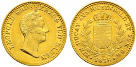 Altdeutsche Münzen und Medaillen. Baden-Durlach. Leopold 1830-1852 
Rheingolddukat 1836 -Karlsruhe-. Ähnlich wie vorher. AKS 72, J. 52a, Wiel. 906, F...
