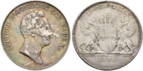 Altdeutsche Münzen und Medaillen. Baden-Durlach. Leopold 1830-1852 
Kronentaler 1834. AKS 80, J. 47, Thun 19, Kahnt 23.
feine Patina, minimale Kratz...