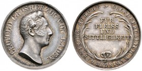 Altdeutsche Münzen und Medaillen. Baden-Durlach. Leopold 1830-1852 
Silberne Prämienmedaille o.J. von C.W. Doell, der von 1787 bis 1861 bestehenden G...