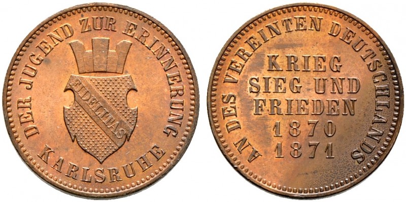 Altdeutsche Münzen und Medaillen. Baden-Durlach. Friedrich I. 1852-1907 
Cu-Ged...