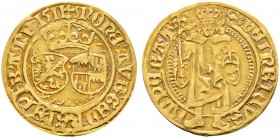 Altdeutsche Münzen und Medaillen. Bamberg, Bistum. Georg III. Schenk von Limburg 1505-1522 
Goldgulden 1511. Die beiden Wappenschilde von Bamberg und...