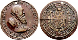 Altdeutsche Münzen und Medaillen. Bayern. Albrecht V. der Großmütige 1550-1579 
Bronzemedaille 1570 unsigniert (wahrscheinlich von E. Vollman). Barhä...