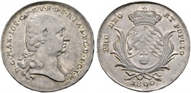 Altdeutsche Münzen und Medaillen. Bayern. Maximilian IV. Joseph 1799-1805 
1/2 Konventionstaler 1800. AKS 10, Kahnt 45, Witt. 2564.
sehr selten-beso...