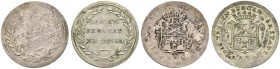 Altdeutsche Münzen und Medaillen. Bayern-Cham, Stadt. 
Lot (2 Stücke): Kleine Silbermedaillen 1824 unsigniert, auf das 25-jährige Regierungsjubiläum ...