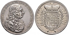 Altdeutsche Münzen und Medaillen. Brandenburg-Ansbach. Johann Friedrich 1667-1686 
Silberner Schautaler o.J. Geharnischtes Brustbild im Harnisch mit ...