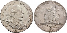 Altdeutsche Münzen und Medaillen. Brandenburg-Ansbach. Alexander 1757-1791 
Konventionstaler 1782 -Bayreuth-. Brustbild im Harnisch mit Mantel nach r...