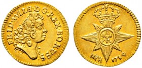 Altdeutsche Münzen und Medaillen. Brandenburg-Preußen. Friedrich Wilhelm I. 1713-1740 
1/4 Dukat 1714 -Magdeburg-. Belorbeerter Kopf des Soldatenköni...