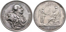 Altdeutsche Münzen und Medaillen. Brandenburg-Preußen. Friedrich Wilhelm II. 1786-1797 
Silbermedaille 1795 von D.F. Loos, auf den Frieden von Basel ...