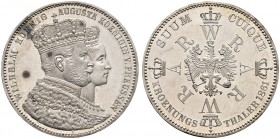 Altdeutsche Münzen und Medaillen. Brandenburg-Preußen. Wilhelm I. 1861-1888 
Krönungstaler 1861. AKS 116, J. 87, Thun 265, Kahnt 385.
selten in dies...