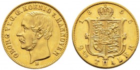 Altdeutsche Münzen und Medaillen. Braunschweig-Calenberg-Hannover. Georg V. 1851-1866 
2 1/2 Taler 1855 -Hannover-. AKS 139, J. 130, Fr. 1182. 3,32 g...