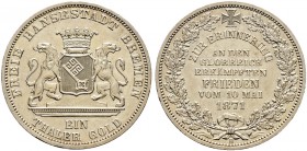 Altdeutsche Münzen und Medaillen. Bremen, Stadt. 
Siegestaler 1871 B. AKS 17, J. 28, Thun 127, Kahnt 164.
vorzüglich-Stempelglanz