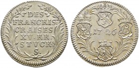 Altdeutsche Münzen und Medaillen. Fränkischer Kreis. 
15 Kreuzer 1726 -Schwabach-. Münzmeister Johann Jakob Ebenauer. Krug 15, Heller -, Slg. Wilm. 1...