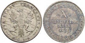 Altdeutsche Münzen und Medaillen. Frankfurt, Stadt. 
Konventionstaler 1796. Kontributionsprägung. J.u.F. 965b, Dav. 2229.
Prachtexemplar mit herrlic...