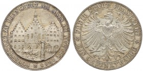 Altdeutsche Münzen und Medaillen. Frankfurt, Stadt. 
Gedenktaler 1863. Fürstentag. AKS 45, J. 52, Thun 147, Kahnt 172.
Prachtexemplar mit feiner Pat...