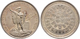 Altdeutsche Münzen und Medaillen. Frankfurt, Stadt. 
Silbermedaille 1840 von Neuss, auf den Deutschen Bund. Arminius mit Pfeilbündel auf Waffen erheb...