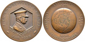 Thematische Medaillen. Luftfahrt. 
Bronzemedaille 1929 von Mayer und Wilhelm, auf die Weltfahrt des "LZ 127". Brustbild des Grafen Zeppelin mit Mütze...