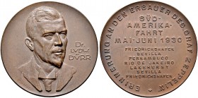 Thematische Medaillen. Luftfahrt. 
Bronzemedaille 1930 von H. Zimmermann, auf die erste Südamerikafahrt des "LZ 127". Brustbild des Erbauers des "Gra...