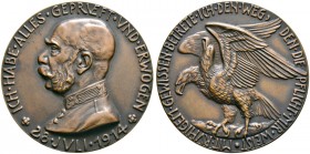 Thematische Medaillen. Medailleure. Goetz, Karl (1875-1950). 
Bronzegussmedaille 1914. Auf die Mobilisierung der Österreichischen Armee. Brustbild de...