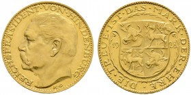 Thematische Medaillen. Medailleure. Goetz, Karl (1875-1950). 
Goldmedaille 1928. Auf den Reichspräsidenten Paul von Hindenburg. Dessen Kopf nach link...
