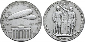 Thematische Medaillen. Medailleure. Goetz, Karl (1875-1950). 
Weißmetallmedaille 1936. Auf die Deutschlandfahrt des "LZ 127" und "LZ 129". Beide Luft...