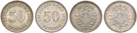 Deutsche Münzen und Medaillen ab 1871. Kleinmünzen.
Lot (2 Stücke): 50 Pfennig 1876 C. J. 7.
Prachtexemplare, Stempelglanz bzw. feine Patina, fast S...