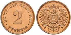 Deutsche Münzen und Medaillen ab 1871. Kleinmünzen. 
2 Pfennig 1914 G. J. 11.
selten in dieser Erhaltung, feinst zaponiert, Polierte Platte