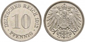 Deutsche Münzen und Medaillen ab 1871. Kleinmünzen. 
10 Pfennig 1912 G. J. 13.
Prachtexemplar, feinst zaponiert, Polierte Platte