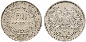 Deutsche Münzen und Medaillen ab 1871. Kleinmünzen. 
50 Pfennig 1898 A. J. 15.
leichter Randfehler, vorzüglich