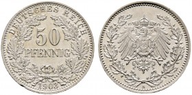 Deutsche Münzen und Medaillen ab 1871. Kleinmünzen. 
50 Pfennig 1903 A. J. 15.
leichter Randfehler, gutes vorzüglich