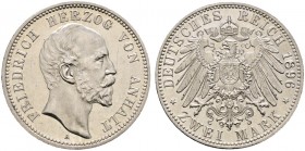 Deutsche Münzen und Medaillen ab 1871. Silbermünzen des Kaiserreiches. ANHALT. Friedrich I. 1871-1904 
2 Mark 1896 A. 25-jähriges Regierungsjubiläum....