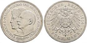 Deutsche Münzen und Medaillen ab 1871. Silbermünzen des Kaiserreiches. ANHALT. Friedrich II. 1904-1918 
5 Mark 1914 A. Silberhochzeit. J. 25.
kleine...