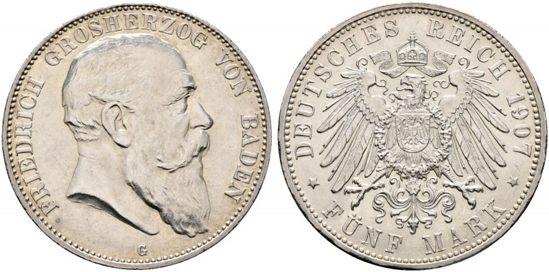 Deutsche Münzen und Medaillen ab 1871. Silbermünzen des Kaiserreiches. BADEN. Fr...