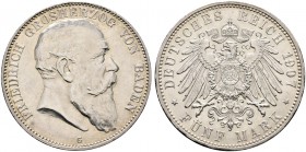 Deutsche Münzen und Medaillen ab 1871. Silbermünzen des Kaiserreiches. BADEN. Friedrich I. 1852-1907 
5 Mark 1907 G. J. 33.
selten in dieser Erhaltu...