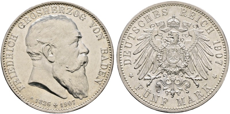 Deutsche Münzen und Medaillen ab 1871. Silbermünzen des Kaiserreiches. BADEN. Fr...