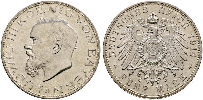 Deutsche Münzen und Medaillen ab 1871. Silbermünzen des Kaiserreiches. BAYERN. L...