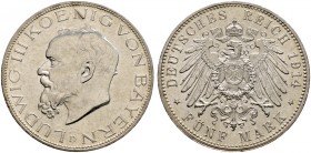 Deutsche Münzen und Medaillen ab 1871. Silbermünzen des Kaiserreiches. BAYERN. Ludwig III. 1913-1918 
5 Mark 1914 D. J. 53.
winzige Randfehler, vorz...