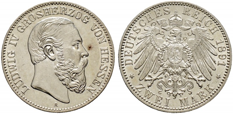 Deutsche Münzen und Medaillen ab 1871. Silbermünzen des Kaiserreiches. HESSEN. L...