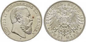 Deutsche Münzen und Medaillen ab 1871. Silbermünzen des Kaiserreiches. HESSEN. Ludwig IV. 1877-1892 
2 Mark 1891 A. J. 70.
seltenes Prachtexemplar, ...