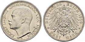 Deutsche Münzen und Medaillen ab 1871. Silbermünzen des Kaiserreiches. HESSEN. Ernst Ludwig 1892-1918 
3 Mark 1910 A. J. 76.
minimale Randfehler, vo...