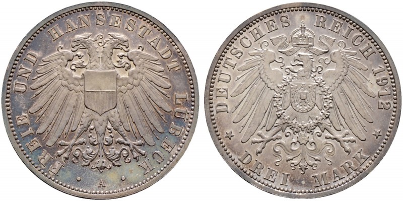 Deutsche Münzen und Medaillen ab 1871. Silbermünzen des Kaiserreiches. LÜBECK. ...