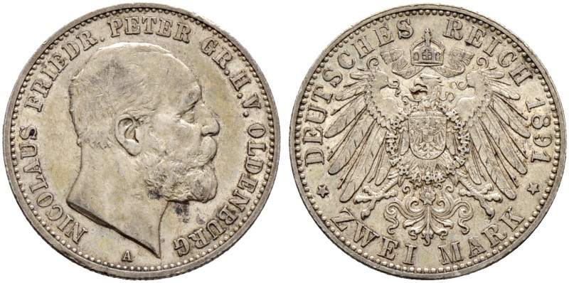 Deutsche Münzen und Medaillen ab 1871. Silbermünzen des Kaiserreiches. OLDENBURG...