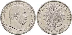 Deutsche Münzen und Medaillen ab 1871. Silbermünzen des Kaiserreiches. PREUSSEN. Wilhelm I. 1861-1888 
5 Mark 1876 B. J. 97.
kleine Kratzer und Rand...