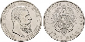 Deutsche Münzen und Medaillen ab 1871. Silbermünzen des Kaiserreiches. PREUSSEN. Friedrich III. 1888 
5 Mark 1888 A. J. 99.
kleine Kratzer und Randu...
