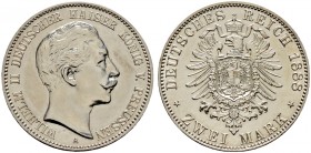 Deutsche Münzen und Medaillen ab 1871. Silbermünzen des Kaiserreiches. PREUSSEN. Wilhelm II. 1888-1918 
2 Mark 1888 A. J. 100.
minimal geputzt, fast...