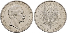 Deutsche Münzen und Medaillen ab 1871. Silbermünzen des Kaiserreiches. PREUSSEN. Wilhelm II. 1888-1918 
5 Mark 1888 A. J. 101.
kleine Kratzer und Ra...