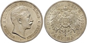 Deutsche Münzen und Medaillen ab 1871. Silbermünzen des Kaiserreiches. PREUSSEN. Wilhelm II. 1888-1918 
5 Mark 1900 A. J. 104.
überdurchschnittliche...