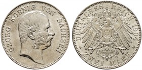 Deutsche Münzen und Medaillen ab 1871. Silbermünzen des Kaiserreiches. SACHSEN. Georg 1902-1904 
2 Mark 1904 E. J. 129.
vorzüglich-Stempelglanz